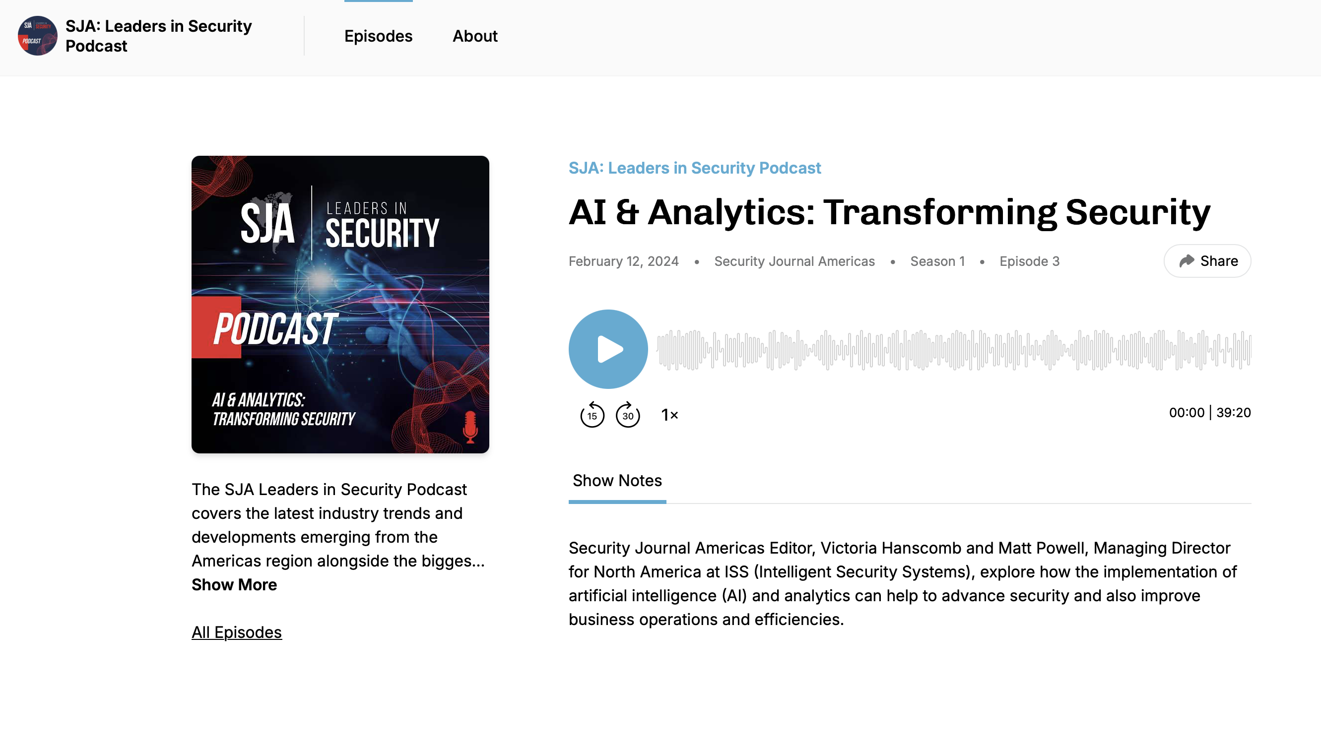 SJA: Leaders in Security Podcast – AI & Analytics: Transforming Security